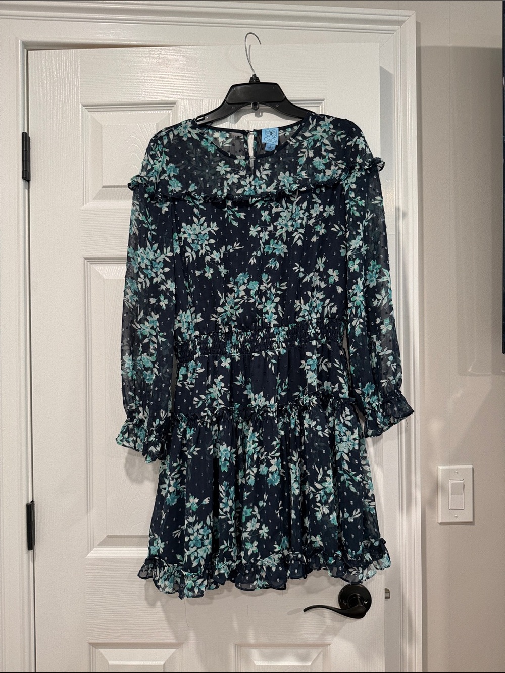 CeCe Navy Dress with Mint Floral Print